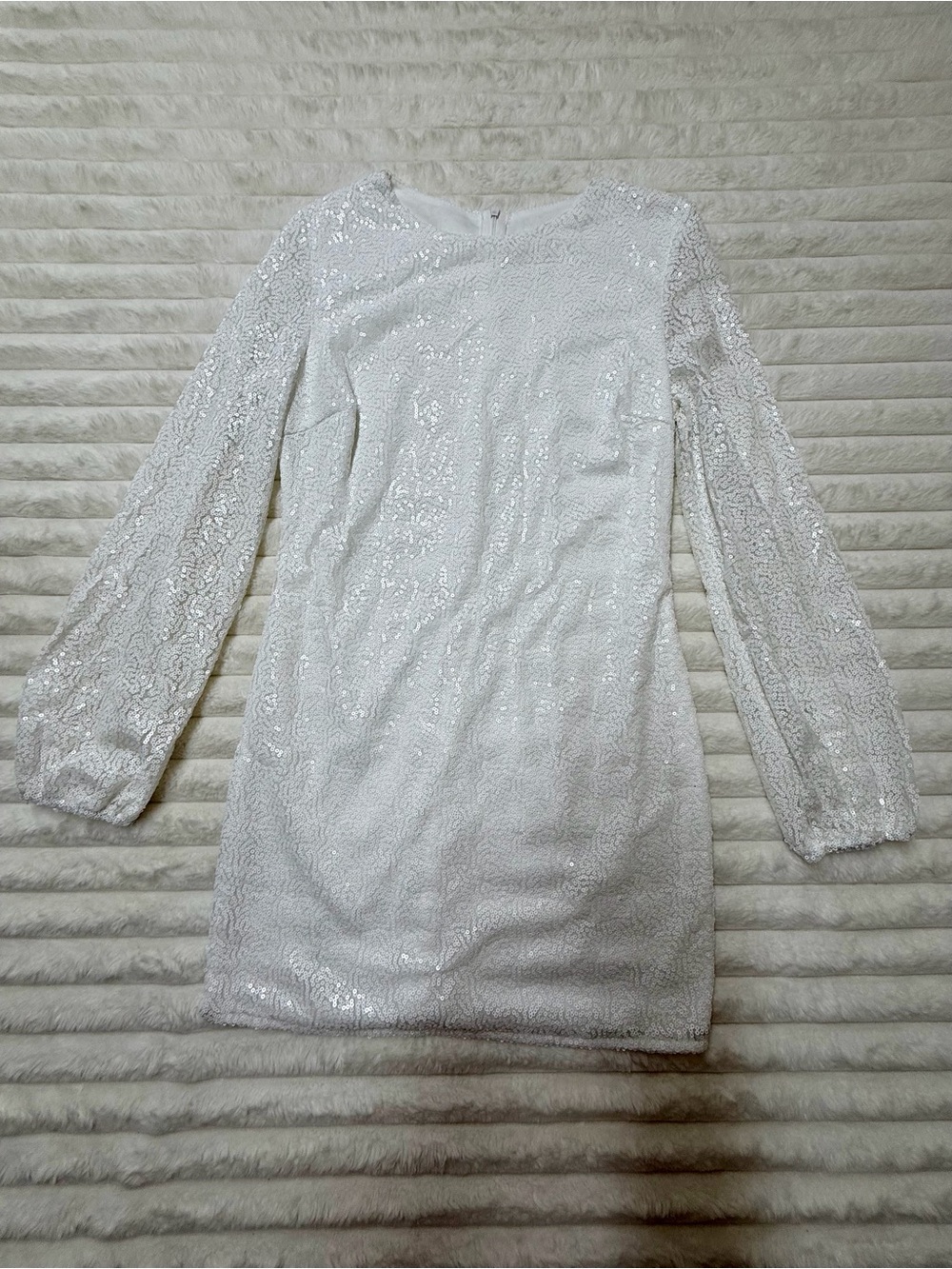 Women's White Sequin Long Sleeve Mini Dress